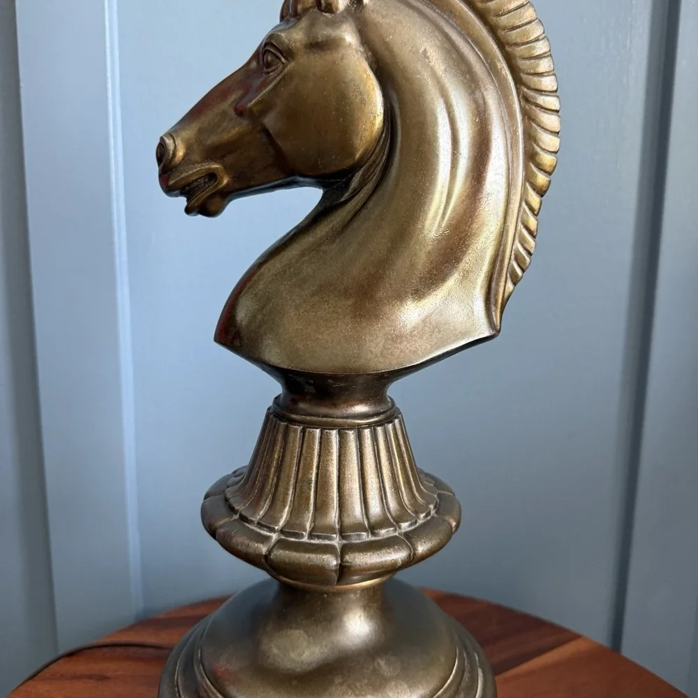Vintage Brass Horse Head Bust Lamp Equestrian Hollywood Regency Chess Knight 21